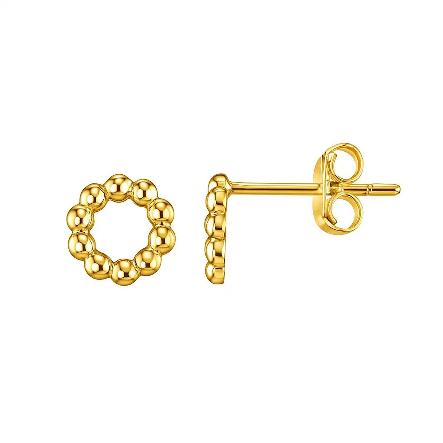 14K Yellow Gold Beaded Circle Earrings(6.8mm) in a sleek high-contrast midnight luxury editorial style